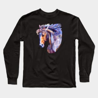 Horse Crazy Wild Colorful Equestrian Long Sleeve T-Shirt